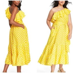 XL Lisa Marie Fernandez x Target Polka Dot Tier One Shoulder Dress Yellow